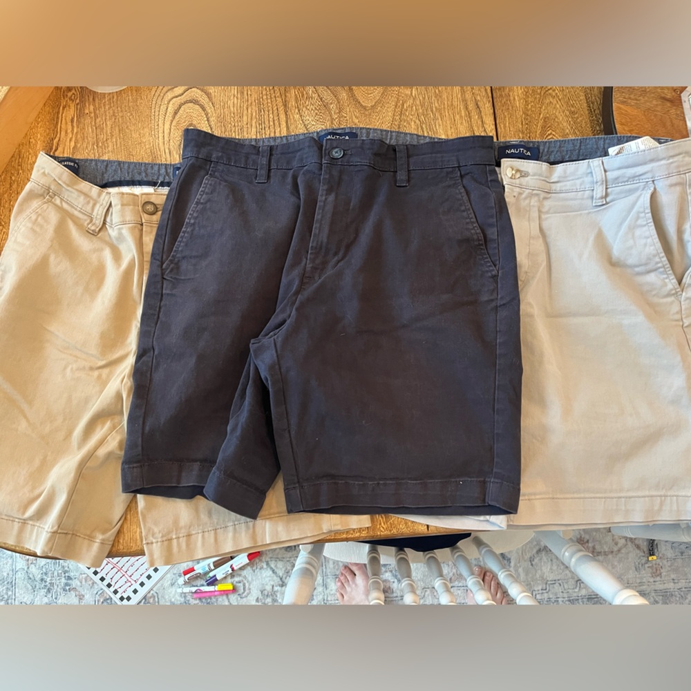 Nautica Men’s Shorts Lot 3 Pair Size 30 Deck Fit Classic Fit Stretch Blue Tan